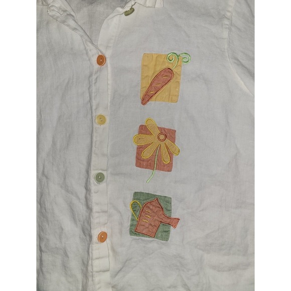 Vintage Linen Shirt Focus USA Button Front Women's XL Garden Patches Embroidered - Picture 3 of 16